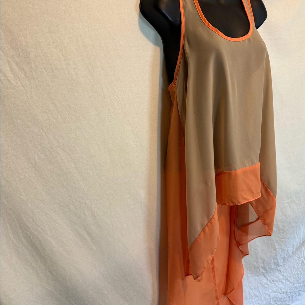 H-4 Pretty Rebellious Cream & Orange Racer Back Sleeveless Hi Lo Tank Top Size M - Picture 5 of 13